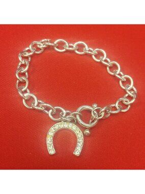 Silver Tone Horseshoe Equestrian Charm Bracelet